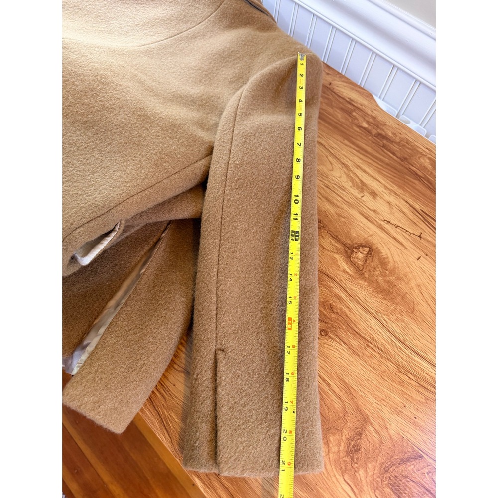 Sandro Straight Cut Brushed Wool Coat Double Breasted Long Camel Brown 36 S - Picture 16 of 16